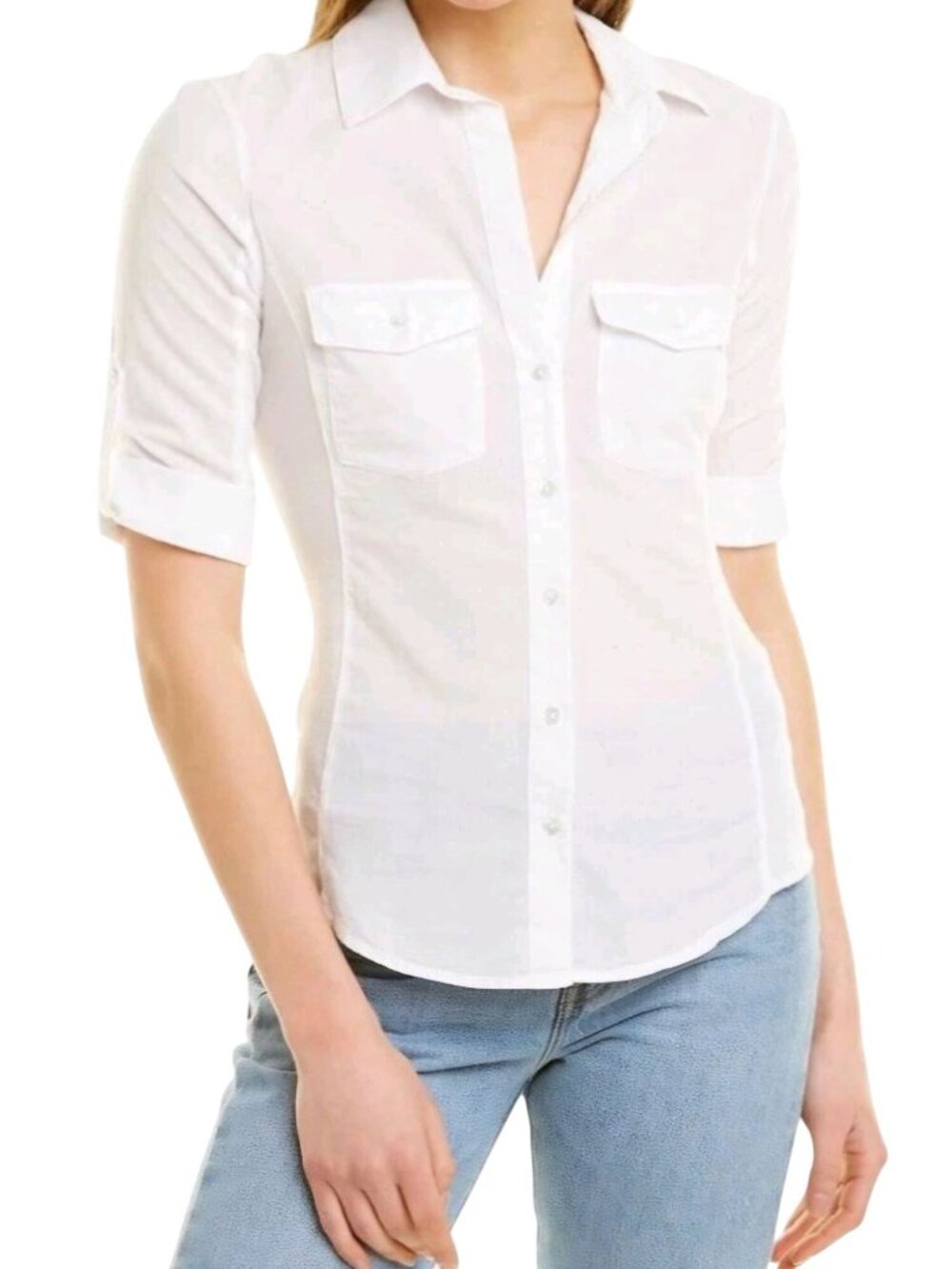Standard James Perse Contrast Ribbed Surplus Shirt In White Size M